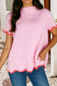 Little Daisy Closet - Mock Neck Solid Short Sleeve Sweater