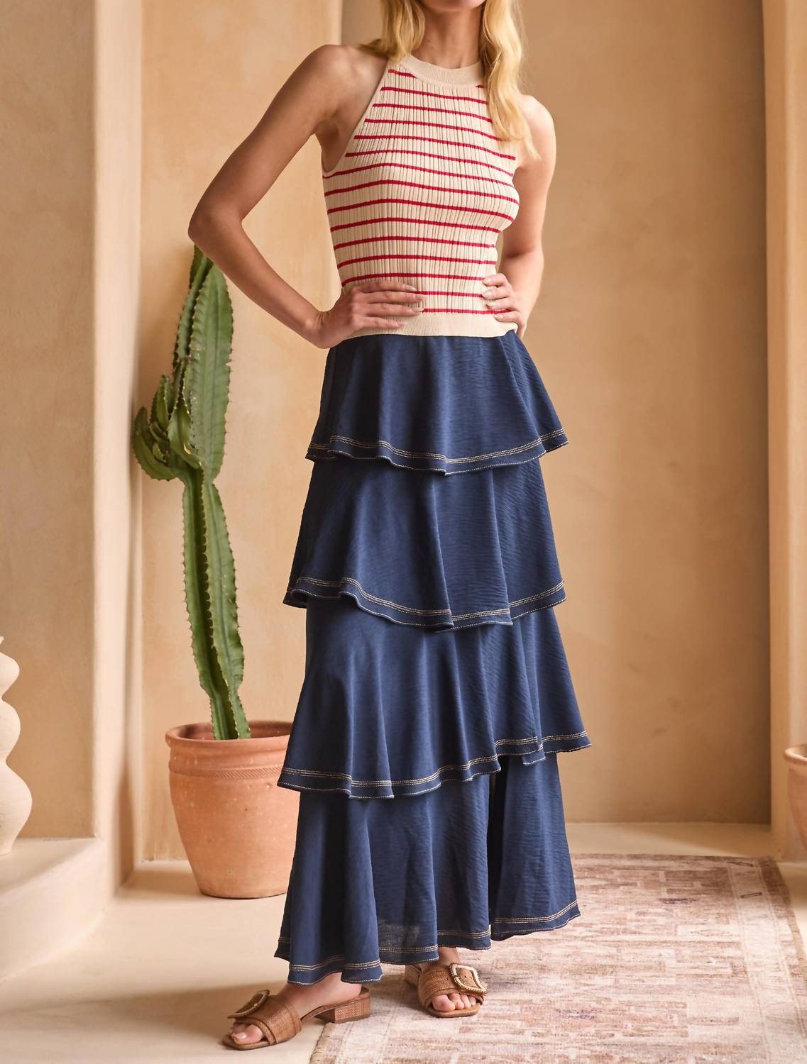 SKIES ARE BLUE Saylor Striped Viscose Knit Tank Top in blue - women's tank top - alternate view