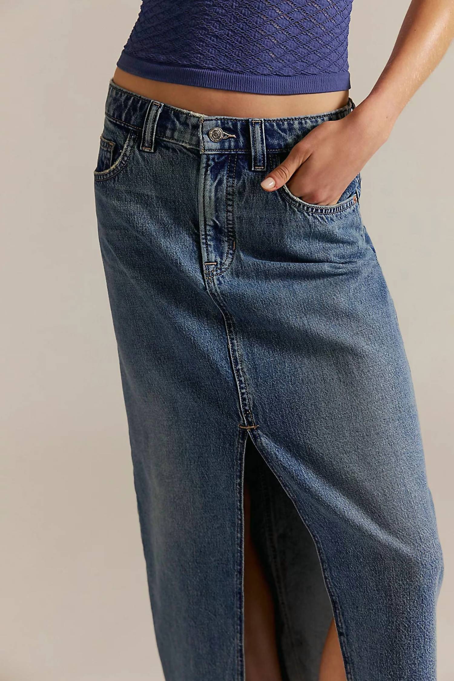 Free People - Nothing Better Denim Maxi Skirt