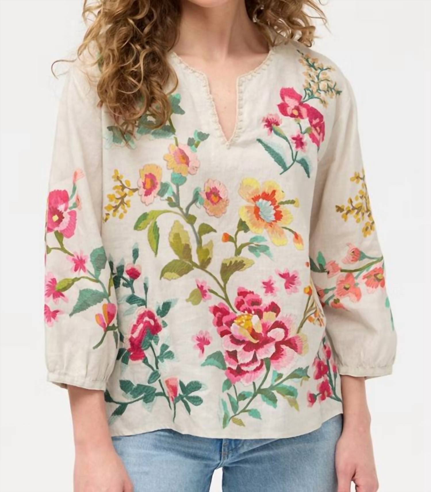 Johnny Was - Split neck linen blouse