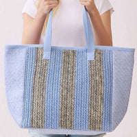 3Am By H&D Accessories - Women's Nautical Stripe Paper Straw Tote Bag