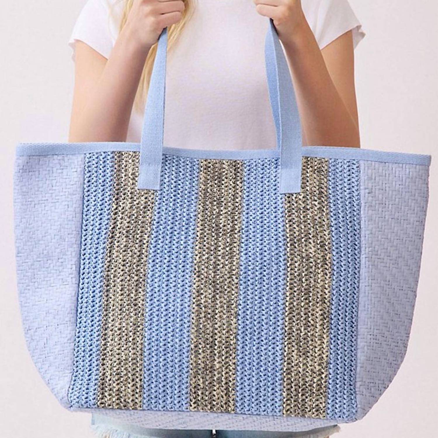 3Am By H&D Accessories - Women's Nautical Stripe Paper Straw Tote Bag