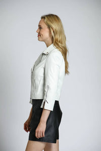 11 Uptown - Perforated Lamb Leather Moto Jacket With 3/4 Sleeves