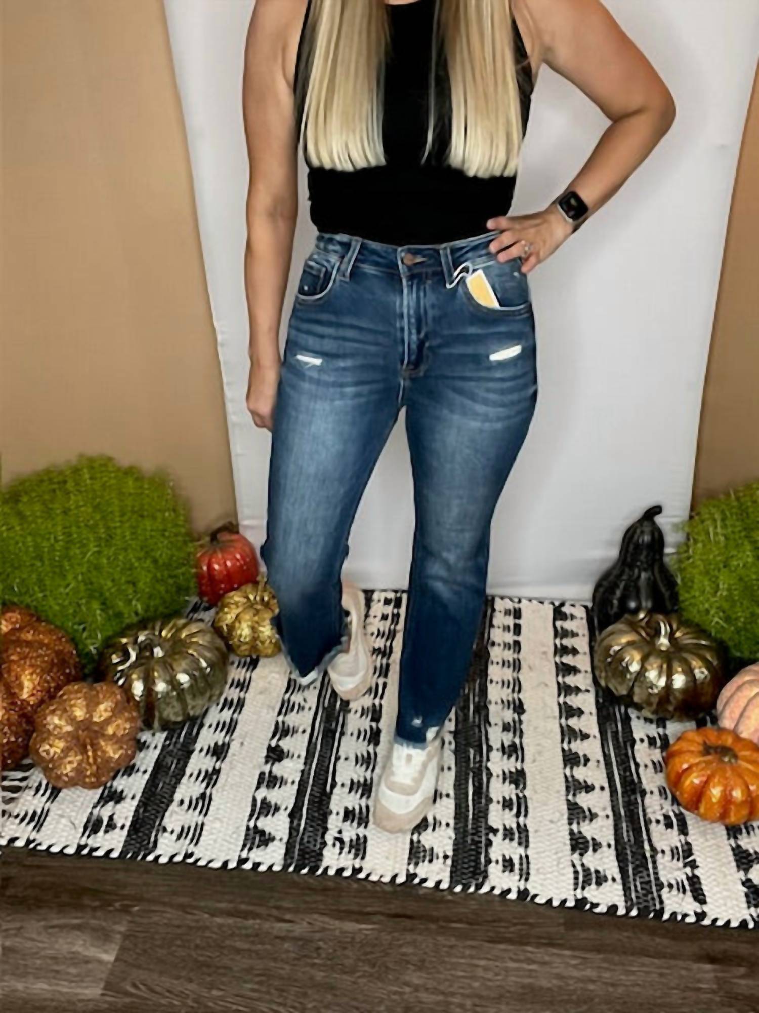 RISEN High Rise Crop Flare Jeans in blue - women's jeans
