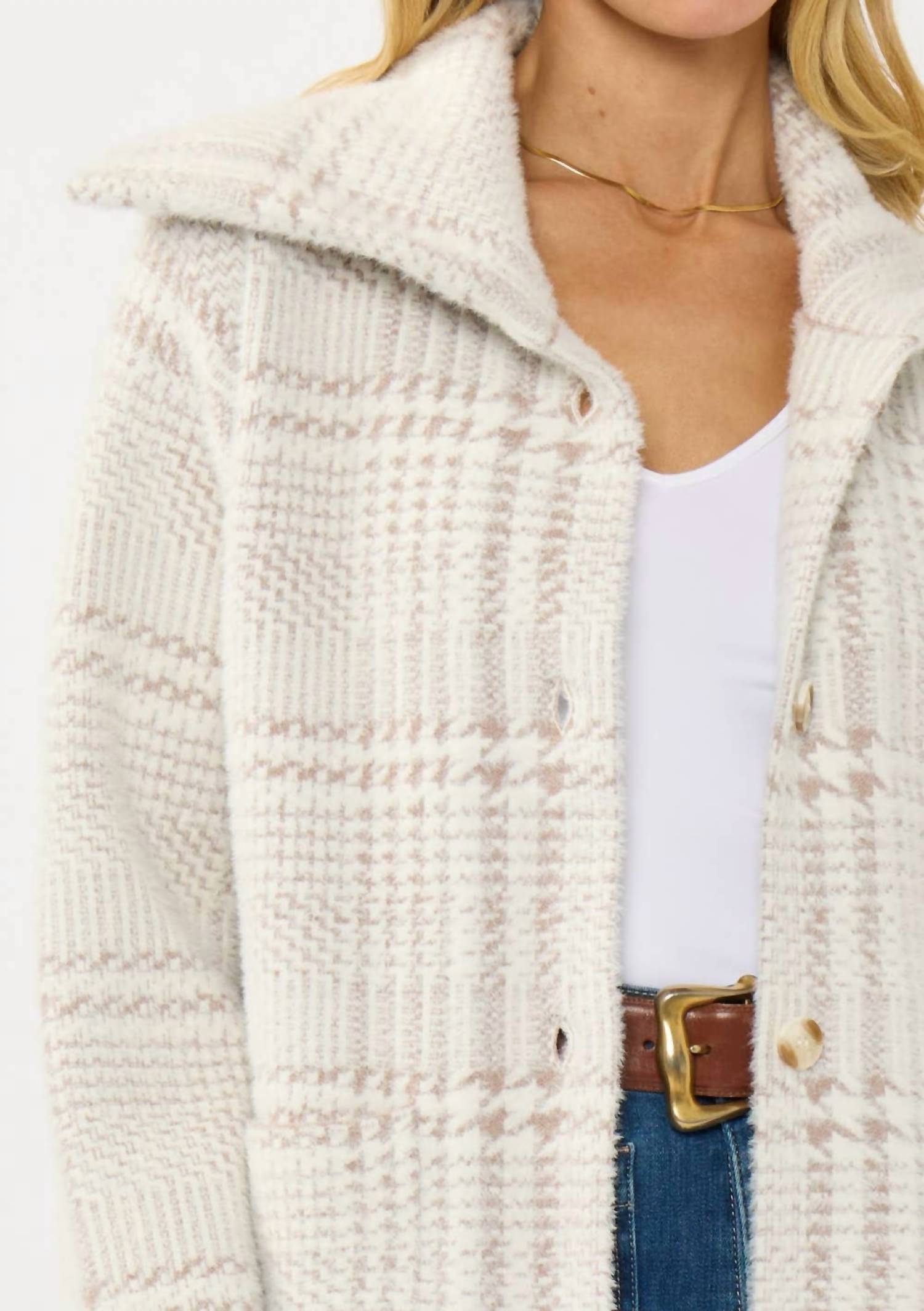 Lovestitch - Plaid Button-up Sweater Jacket