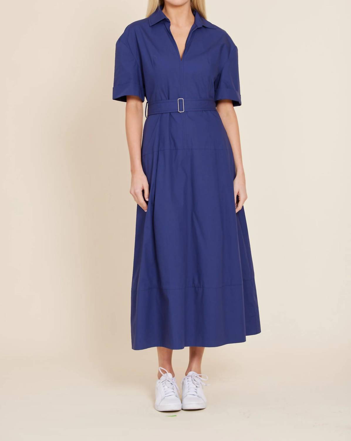 Dolce Cabo - Poplin Belted Collar Midi Dress