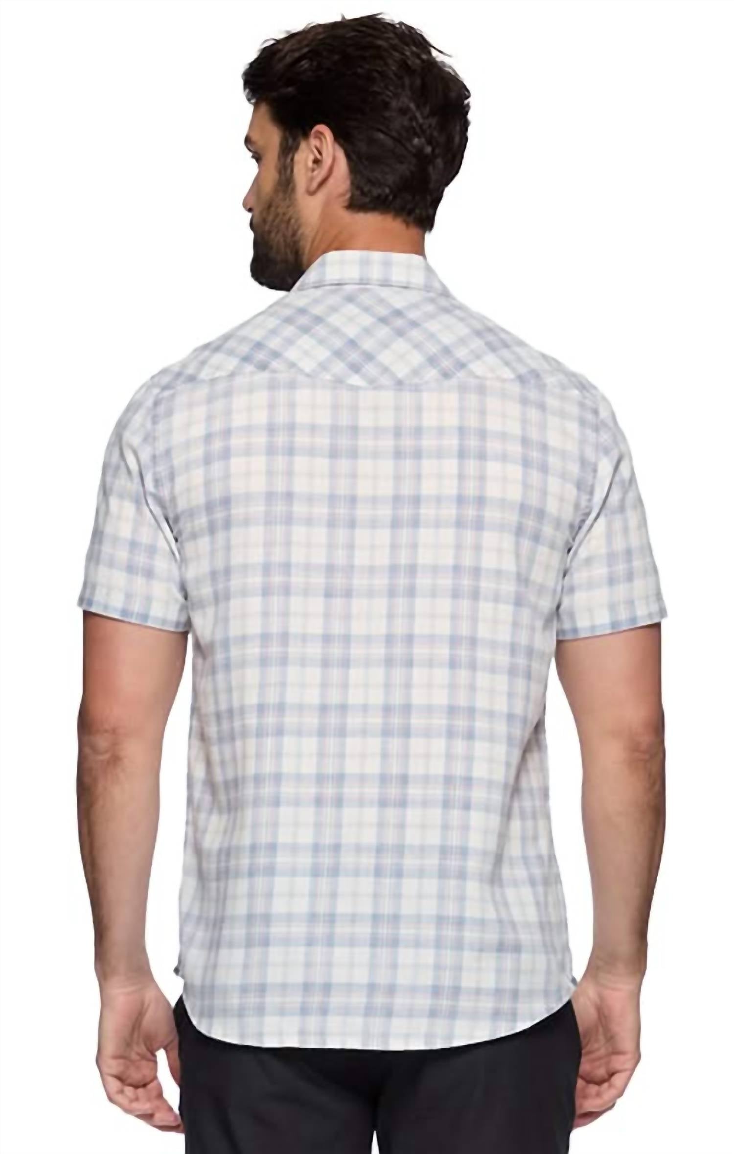 Flags & Anthem Wexford Short Sleeve Vintage Soft Shirt in white faded blue red - men's shirt - alternate view