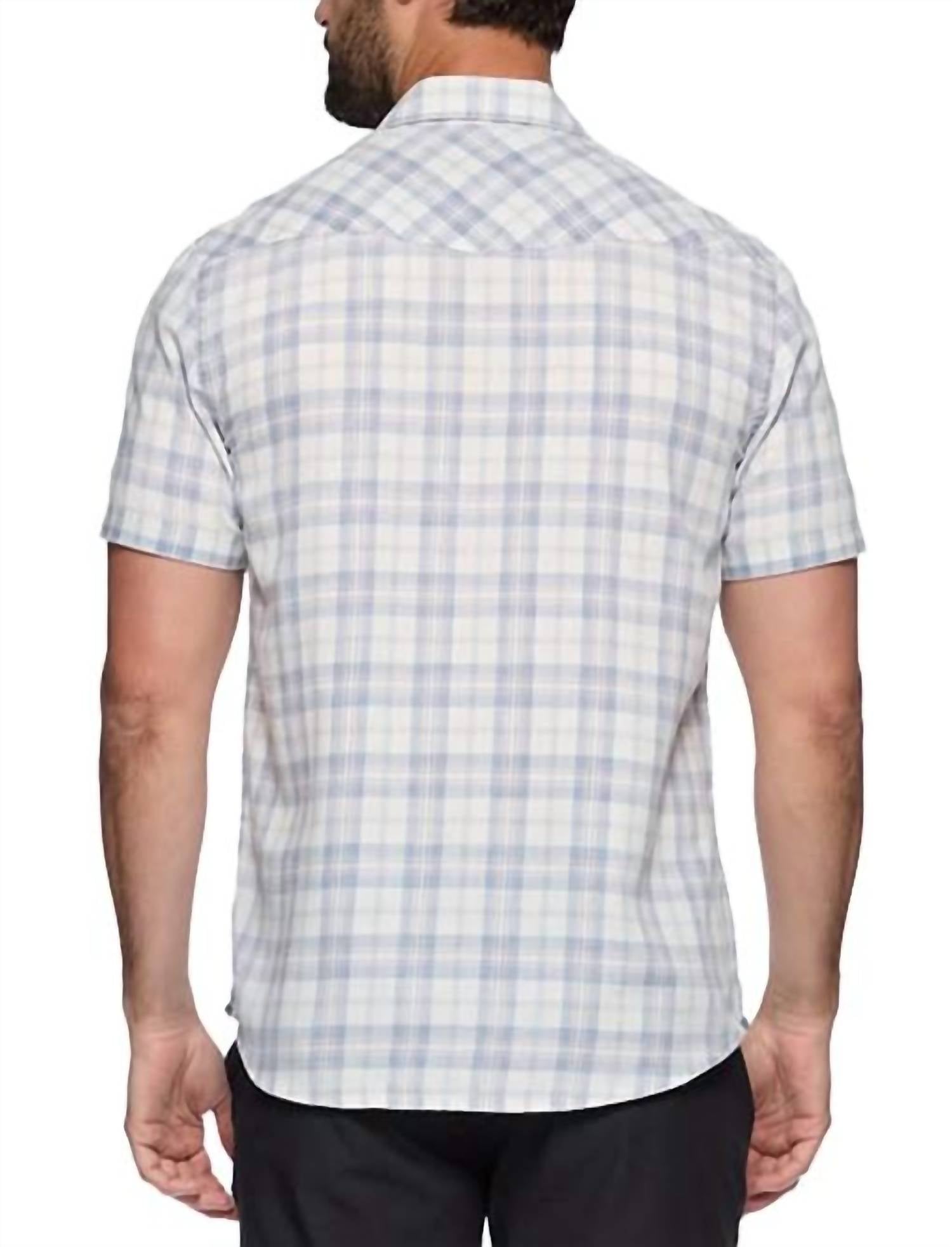 Flags & Anthem Wexford Short Sleeve Vintage Soft Shirt in white faded blue red - men's shirt - detail view