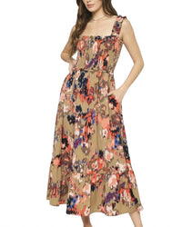 Entro - Floral Print Smocked Midi Dress