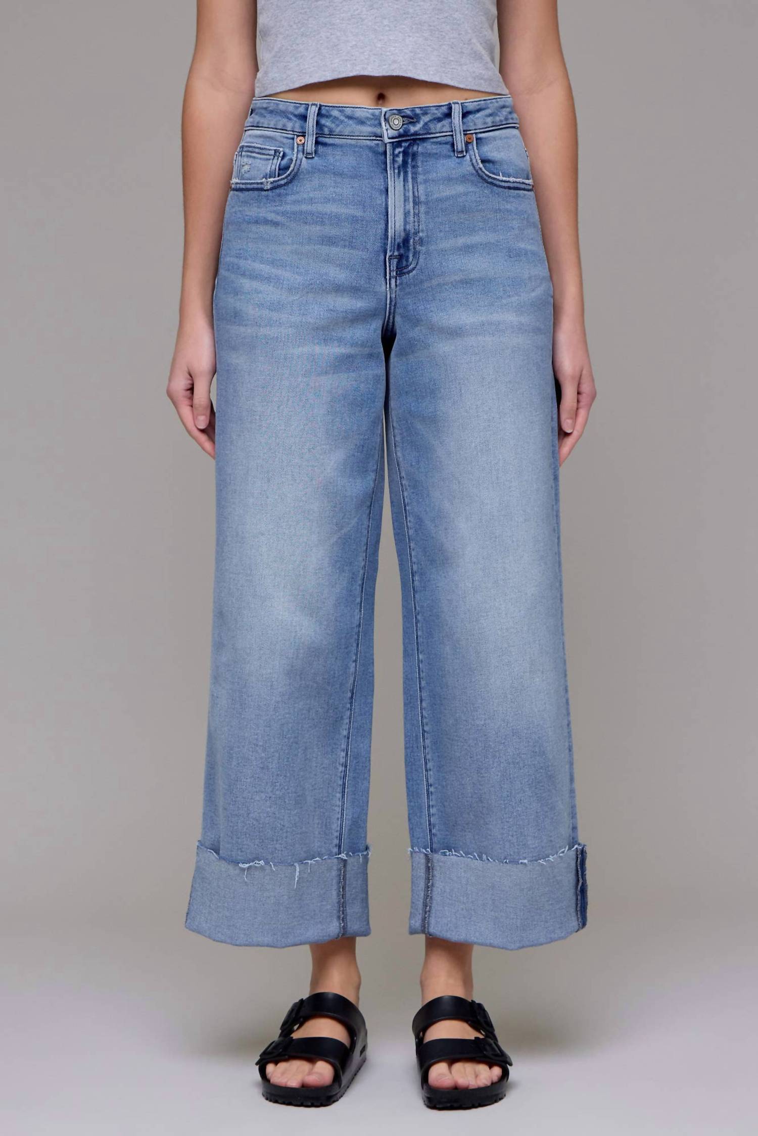 Hidden - Nori Cuffed Crop Wide Leg Jeans