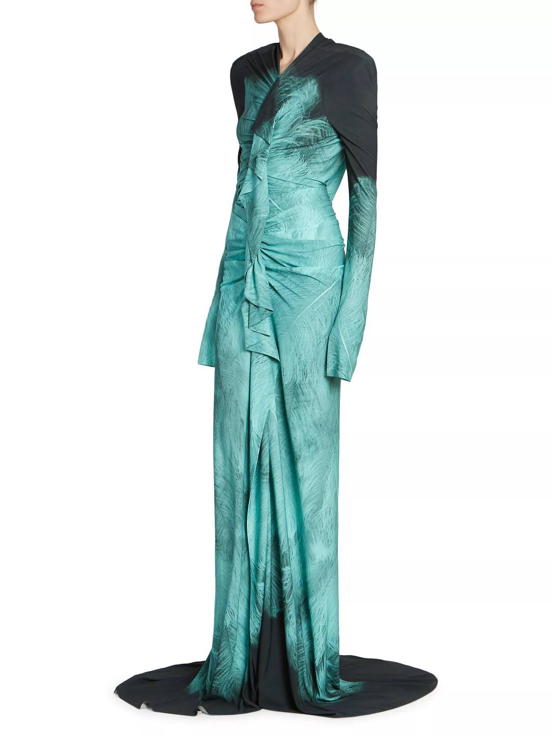 Victoria Beckham - Printed Fluid Jersey A/o Feather Dress