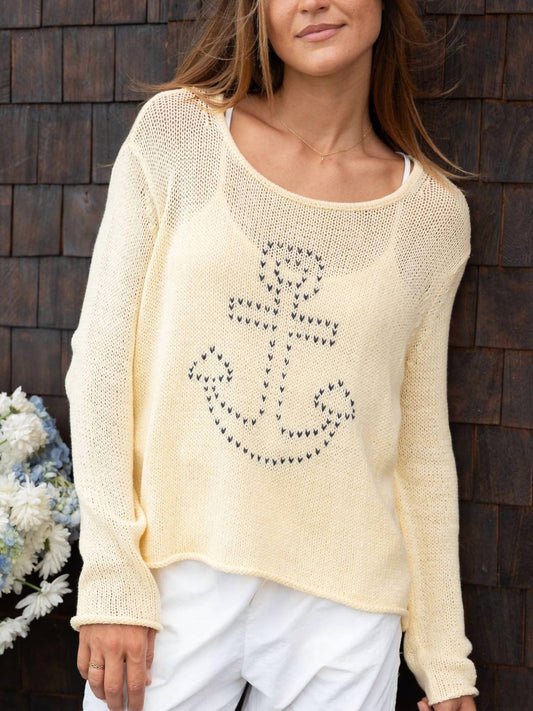 Wooden Ships - Stitched Anchor Cotton Crew Sweater