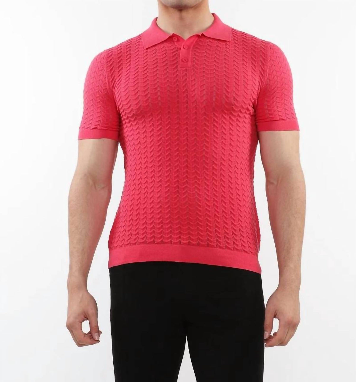 Postmarc - Textured Chevron 3-button Cotton Knitted Polo
