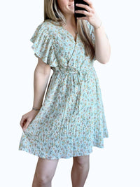 Doe And Rae - Textured Floral V-Neck Sleeveless Tie Back Dress