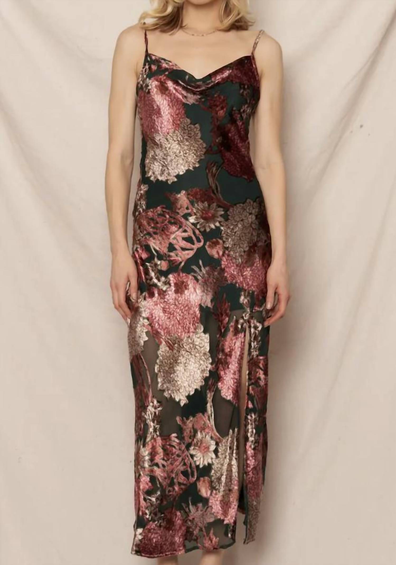 En Creme - Cowl Neck Floral Print Midi Dress