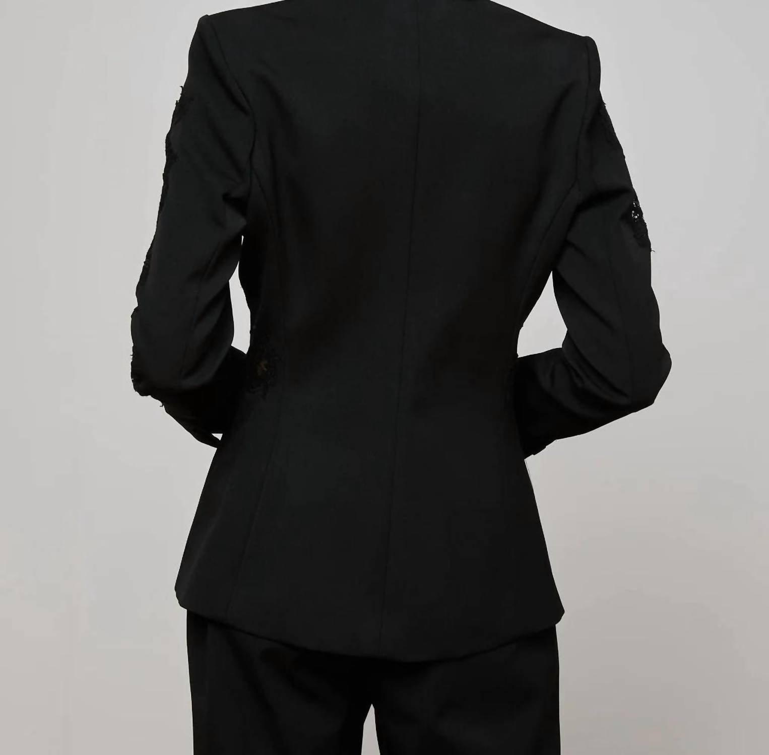 L'Agence Clementine Lace Applique Blazer in black 1 - women's jacket - detail view