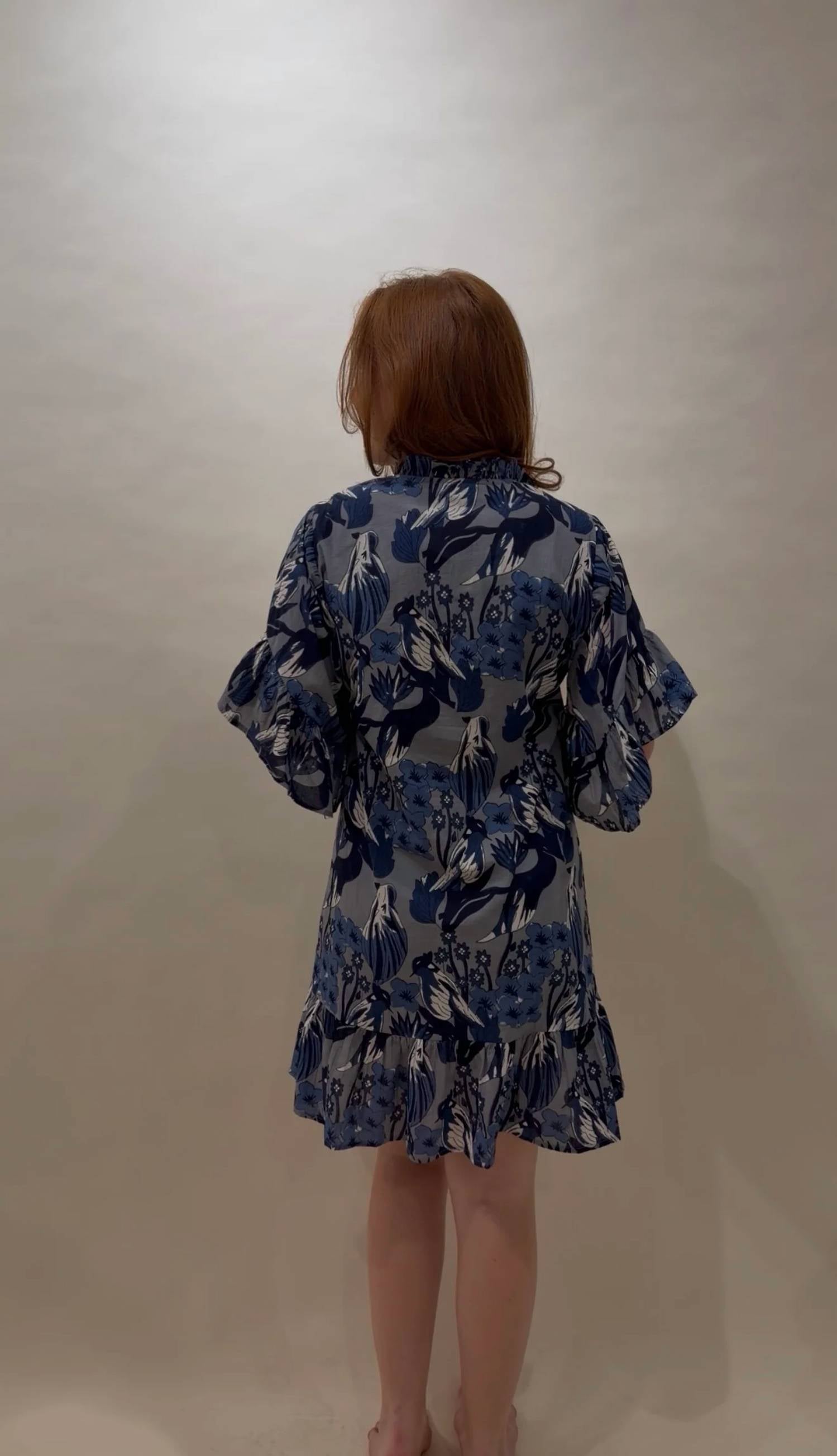 Fitzroy & Willa - Ruffle-sleeve Caftan Mini Dress