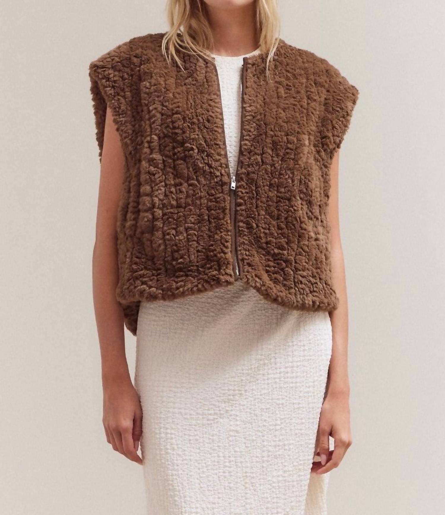 Nyland Seraphina Faux Fur Zip Up Vest in brown - women's jacket
