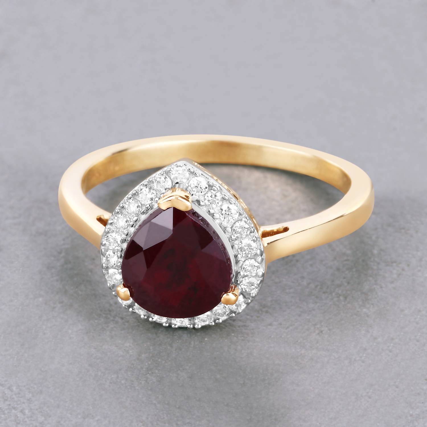 Diana M Jewels Women's Pear Natural Ruby Fashion Ring (2.19 Ct) - Classic Plus in 14k yellow gold - women's jewelry - detail view