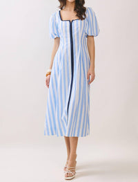 Tcec - Striped Square Neck Midi Dress With Contrast Piping