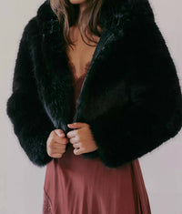Free People Louder Please Hooded Faux Fur Jacket in black - women's jacket