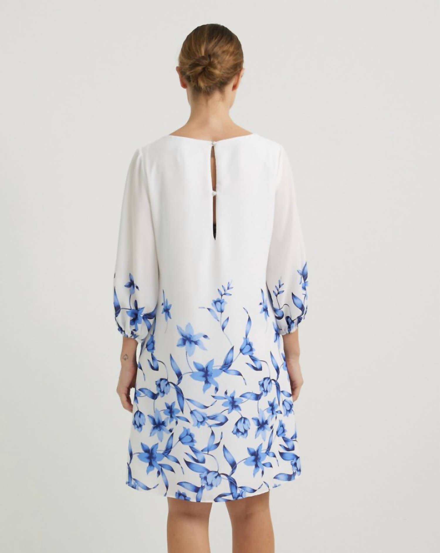 Joseph Ribkoff 3/4 Sleeve Floral Shift Dress in vanilla multi - women's dress - detail view