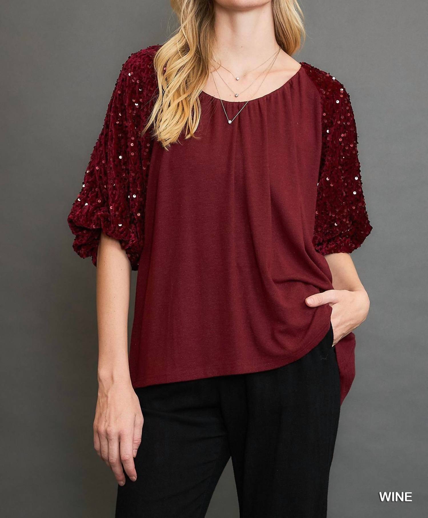 Umgee - Sparkly Knit Velvet Top