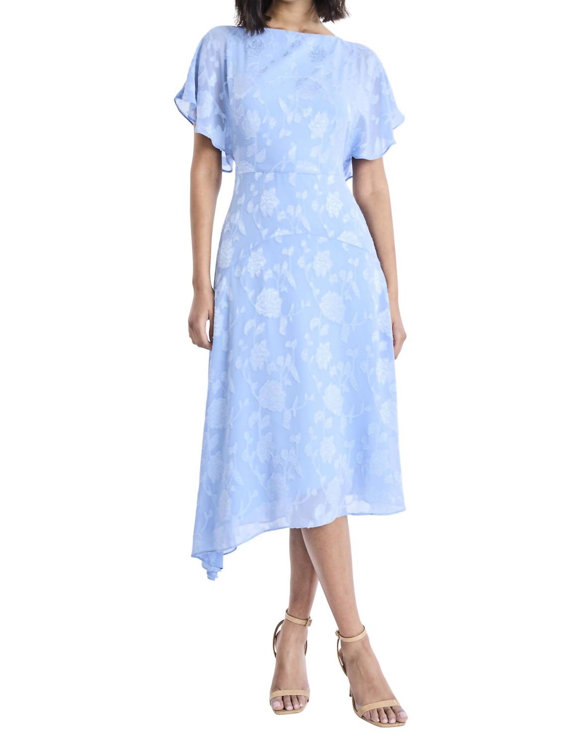 Maggy London - Solid Flutter sleeve Asymmetrical hem midi dress
