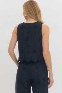 Entro - Fleur Eyelet Embroidered Vest & Pant Set