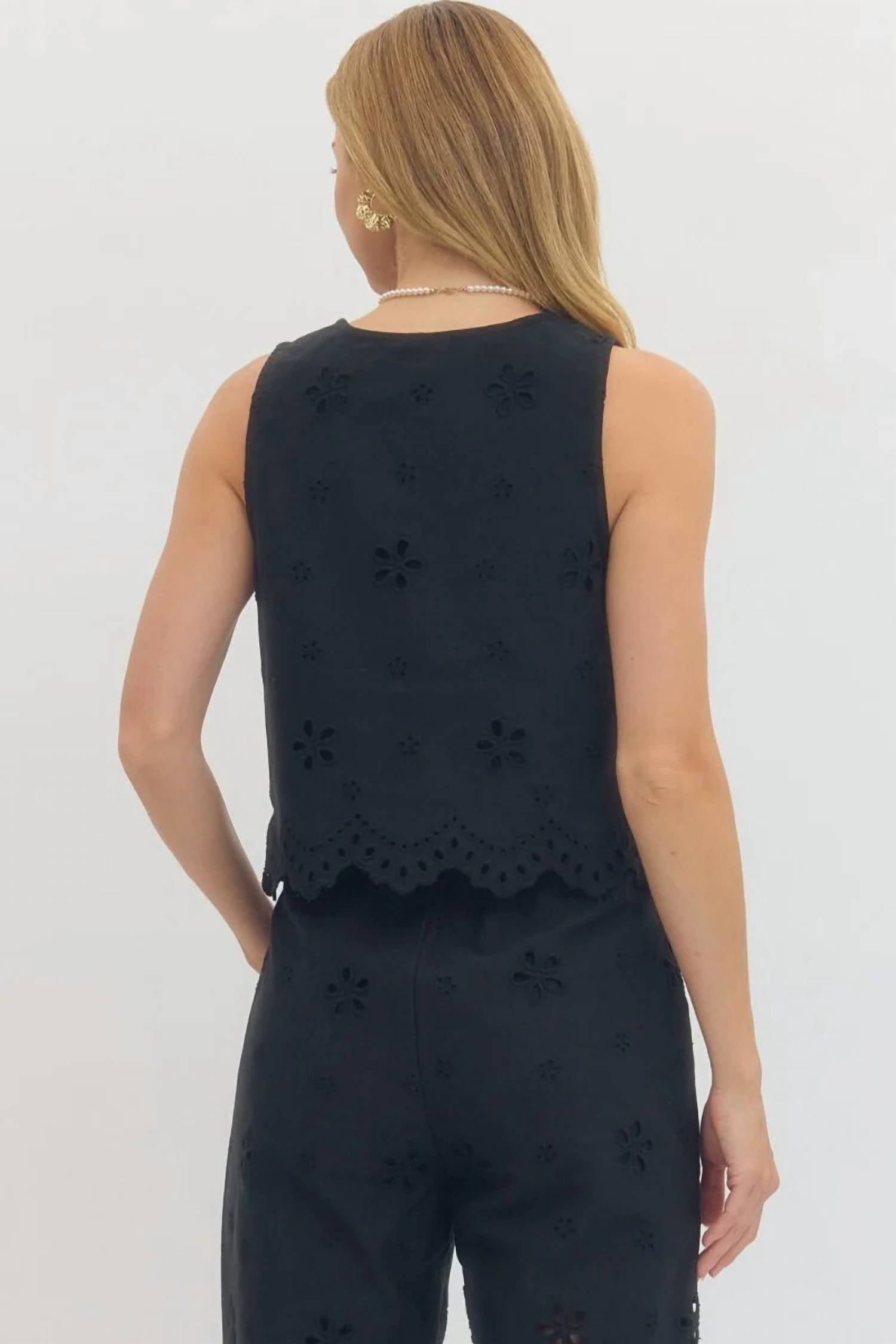 Entro - Fleur Eyelet Embroidered Vest & Pant Set