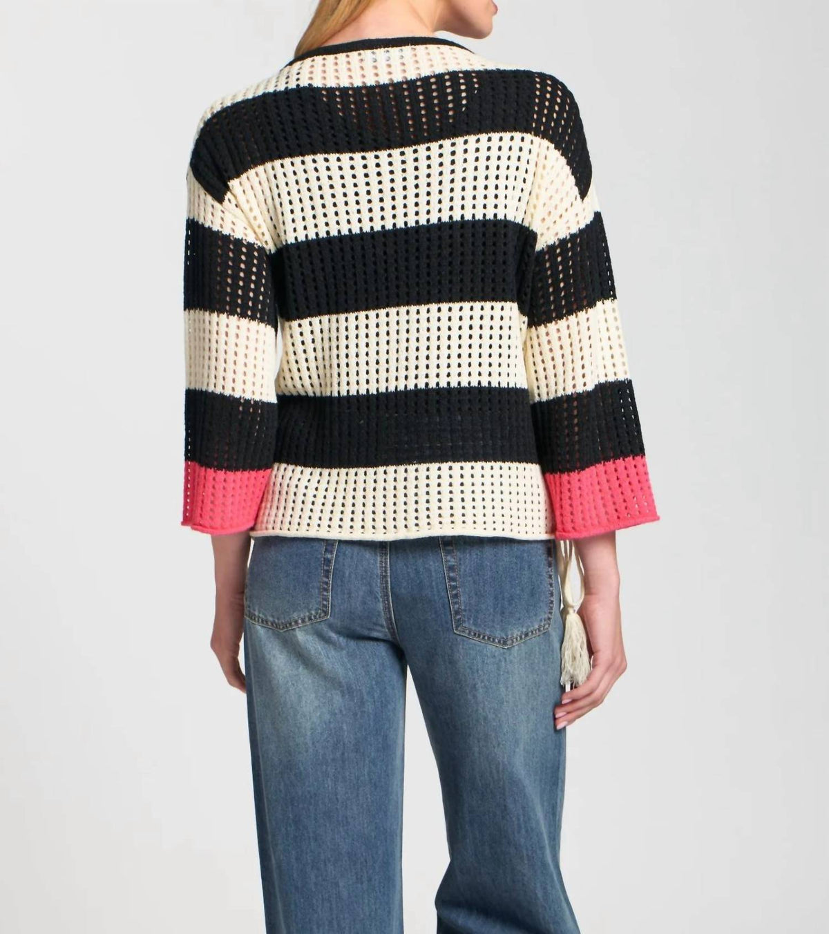 Apny - Stripe Modern Crocket Tape Yarn Sweater