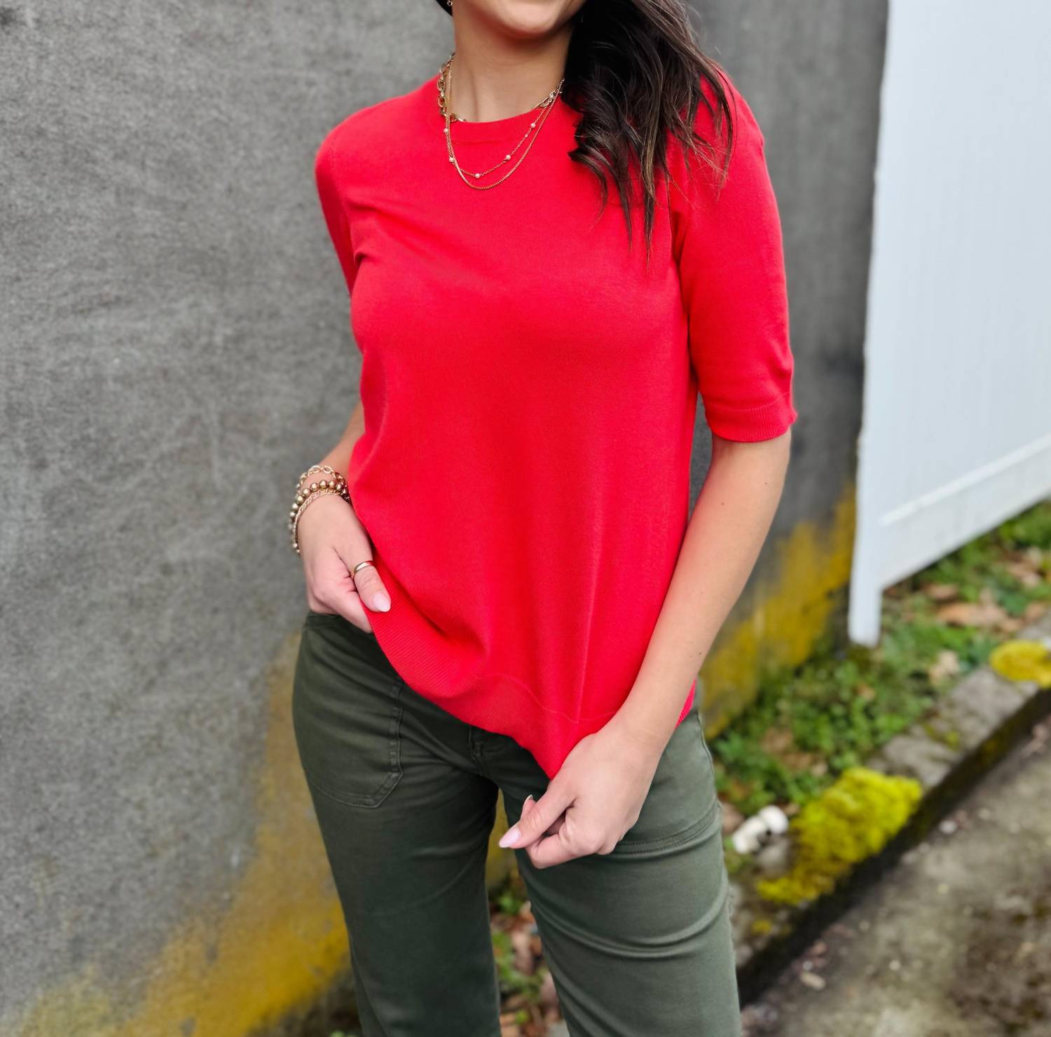 Esqualo - Crewneck Three-Quarter Wide Sleeves Sweater