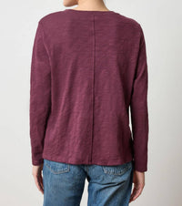 Lilla P Long Sleeve Boyfriend Tee in merlot - women's long sleeve top - detail view