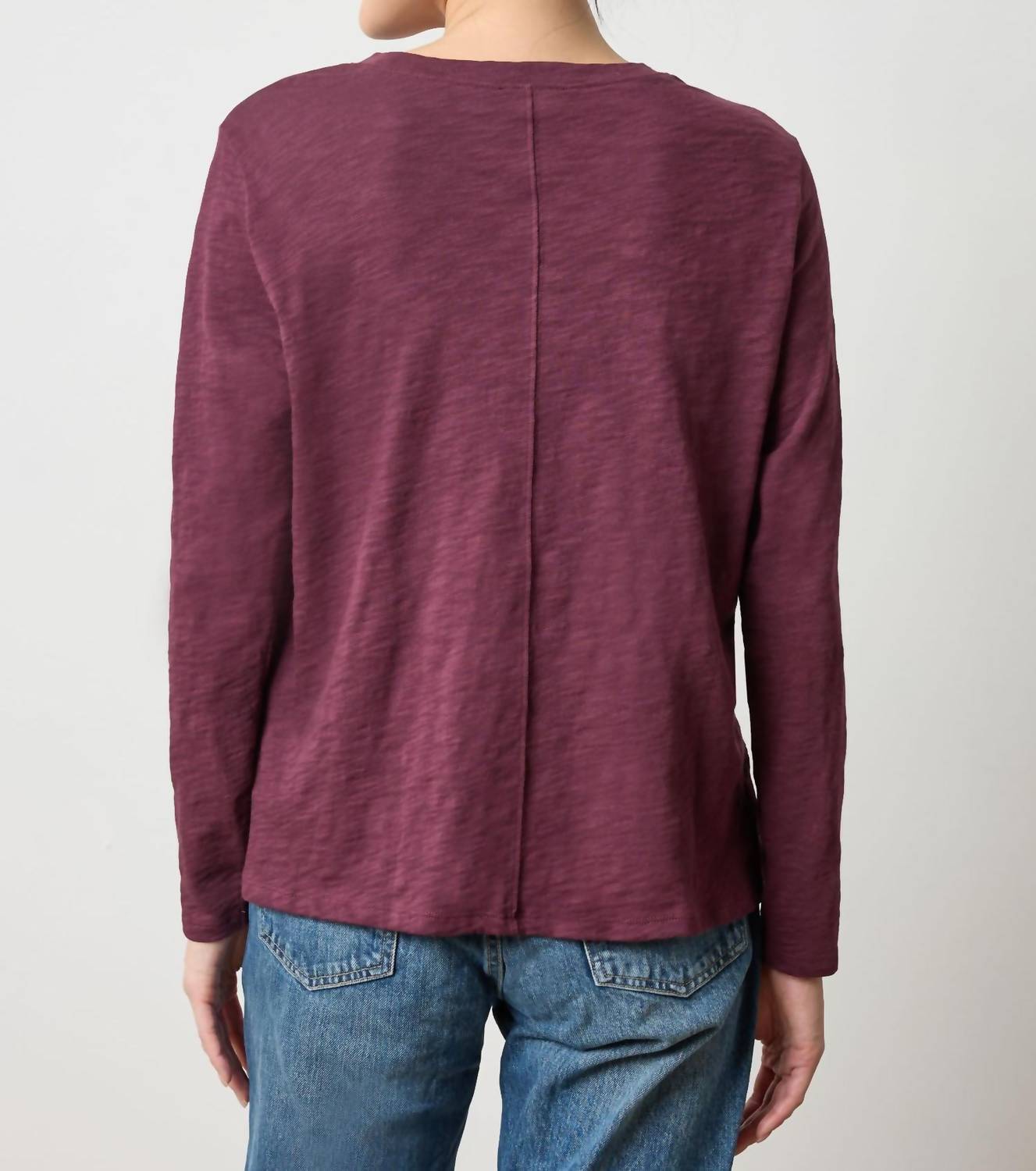 Lilla P Long Sleeve Boyfriend Tee in merlot - women's long sleeve top - detail view