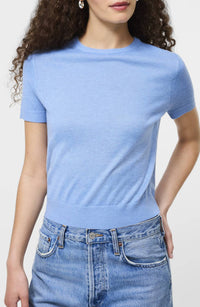 FRENCH CONNECTION Nola Fine Knit Short Sleeve Top in thistle blue - women's sweater