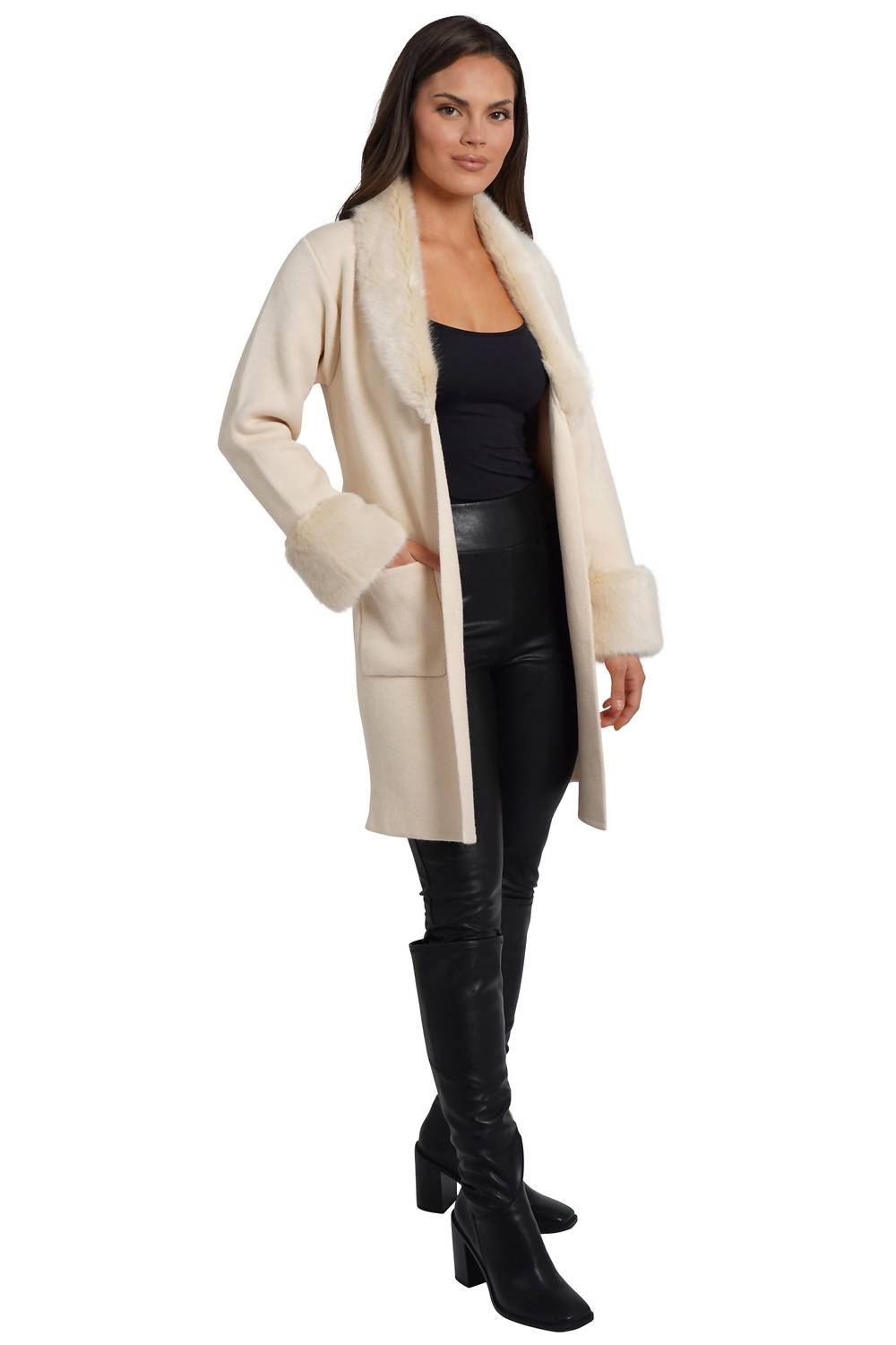 Love Token - Shannon Cardigan with Faux Fur Collar