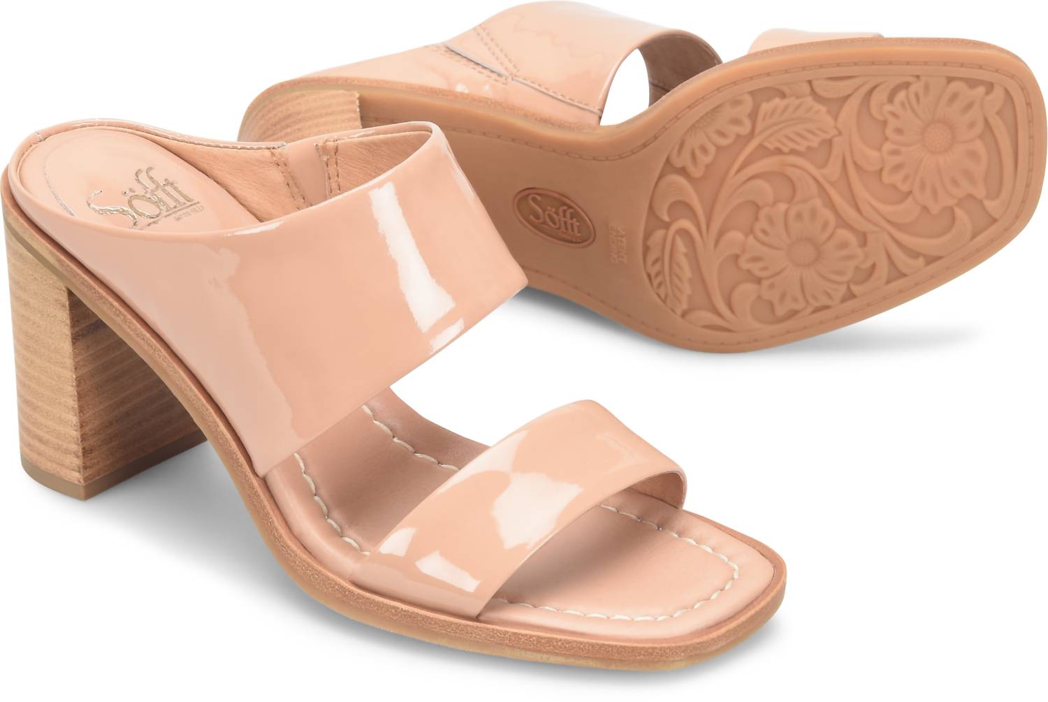 Sofft Women's Sheila Summer Sandal in camel patent - women's sandal - detail view