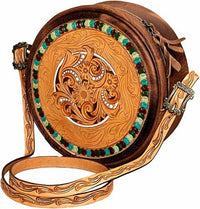 American Darling - Women's Hand Tooled Genuine Leather Canteen Bag