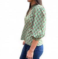 Mary Square Tamryn Floral Foulard Vineyard Top in green - women's blouse - detail view