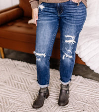 Judy Blue - Some Like It Hot Thermal Patch Boyfriend Jeans