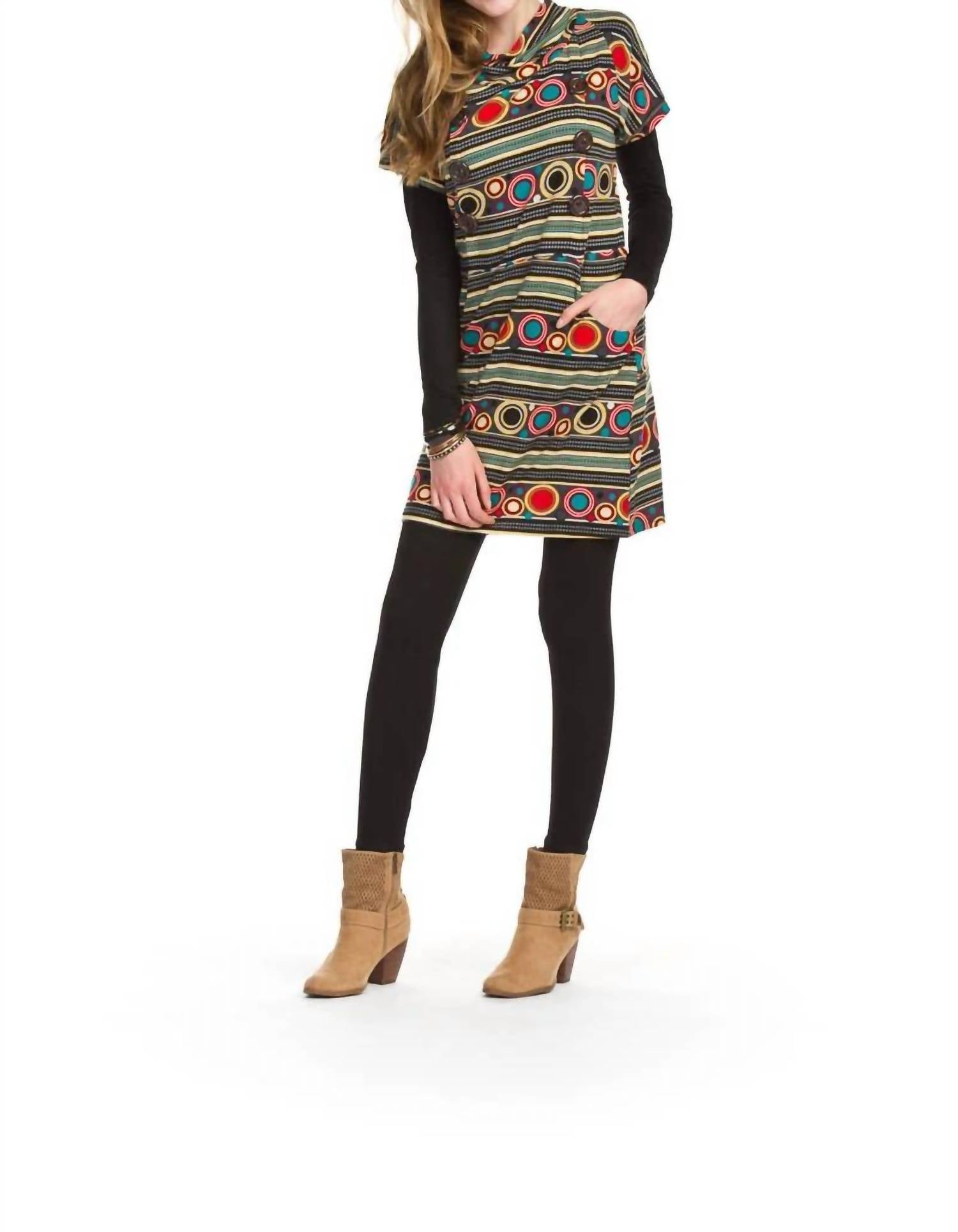 Papillon - Triped Polka Dot Dress With Pocket