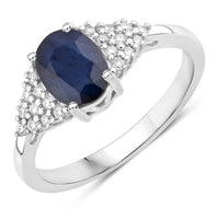 Diana M Jewels Women's Oval Natural Blue Sapphire Fashion Ring (1.73 Ct) - Classic with diamond accents in 14k white gold - women's jewelry