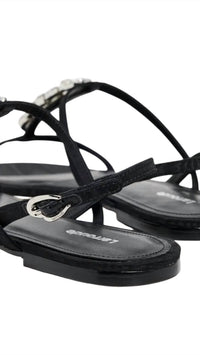 Larroude Women's Calypso Flat Sandals in black - women's sandal - alternate view