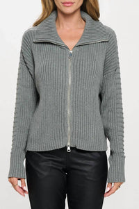 Renee C - Cotton Rib Zip Sweater