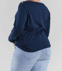 Nic + Zoe - Long Sleeve Button Shoulder Top - Plus Size