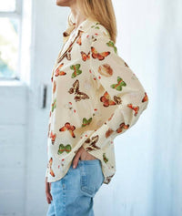 catherine gee Daria French Cuff Silk Blouse in butterfly - women's blouse - detail view