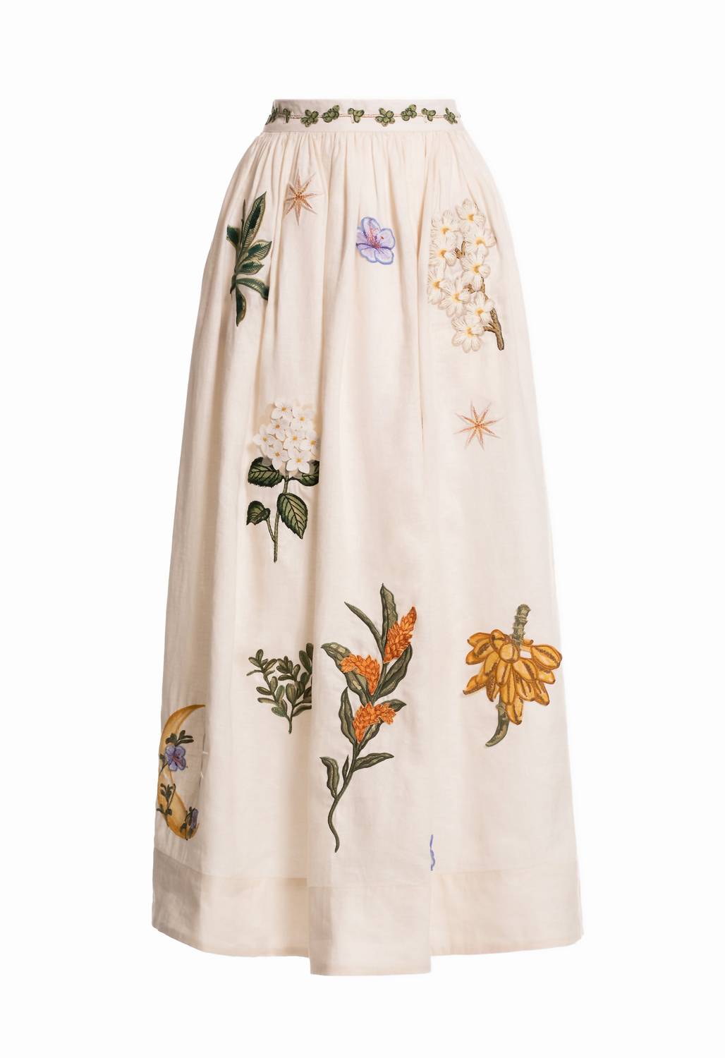 Agua By Agua Bendita - Tangelo Wild Embroidered Linen Maxi Skirt