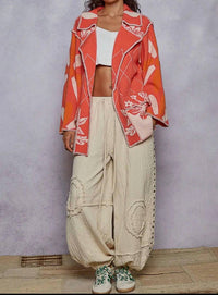 Pol - Stitch Detail Floral Collared Relaxed Fit Cardigan