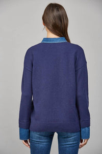 Fate - DENIM SHIRT COLLAR DETAIL SWEATER TOP