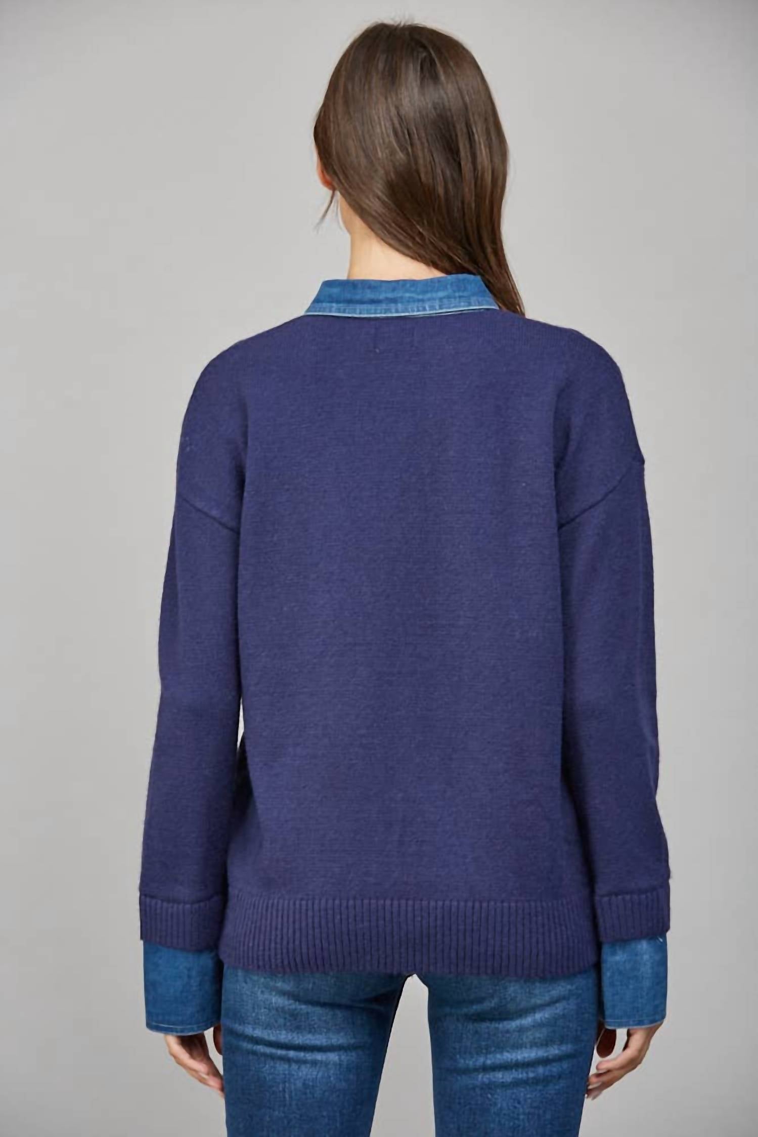 Fate - DENIM SHIRT COLLAR DETAIL SWEATER TOP